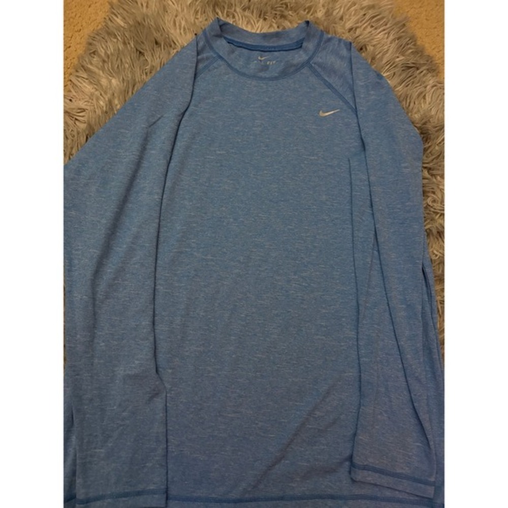 Nike Dri-Fit Men's M Long Sleeve Training Shirt Blue Heather Stretch Athletic‎